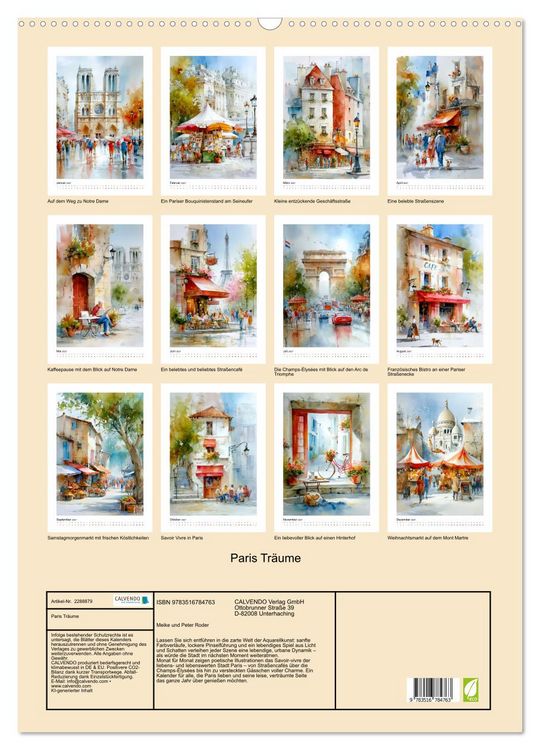 Produktbild: Paris Tr&auml;ume (Wandkalender 2027 DIN A2 hoch), CALVENDO Monatskalender