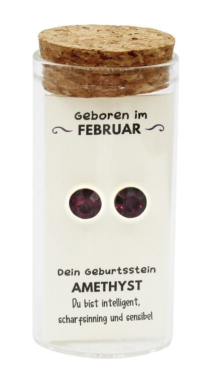 Produktbild: "Februar" Geburtsstein Ohrstecker im Gl&auml;schen