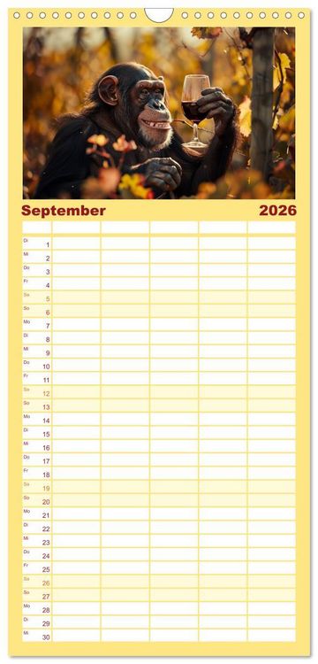 Produktbild: Familienplaner 2026 - Schimpansen - Ein Jahr mit Menschenaffen. mit 5 Spalten (Wandkalender, 21 x 45 cm) CALVENDO