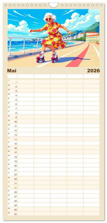 Produktbild: Familienplaner 2026 - Oma rockt den Ruhestand - Lustiger Frauenkalender mit Humor mit 5 Spalten (Wandkalender, 21 x 45 cm) CALVENDO