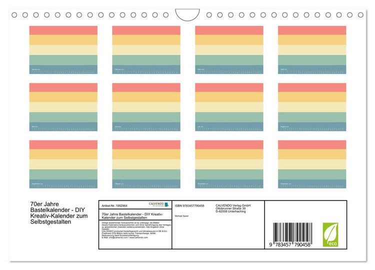 Produktbild: 70er Jahre Bastelkalender - DIY Kreativ-Kalender zum Selbstgestalten (Wandkalender 2026 DIN A4 quer), CALVENDO Monatskalender