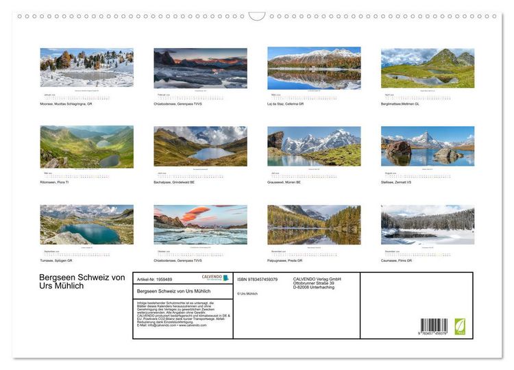 Produktbild: Bergseen Schweiz von Urs M&uuml;hlich (Wandkalender 2026 DIN A2 quer), CALVENDO Monatskalender