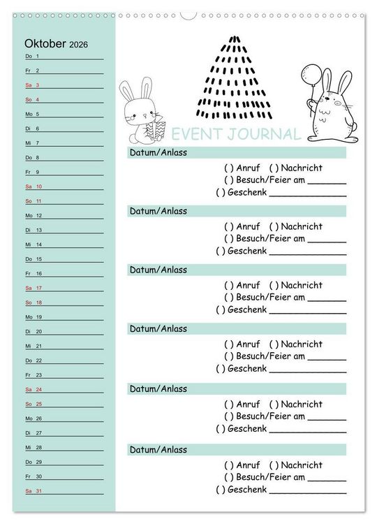 Produktbild: Geburtstagsplaner Doodle Tiere - F&uuml;r Termine, Geschenke, Eventdetails & mehr (hochwertiger Premium Wandkalender 2026 DIN A2 hoch), Kunstdruck in Hochglanz