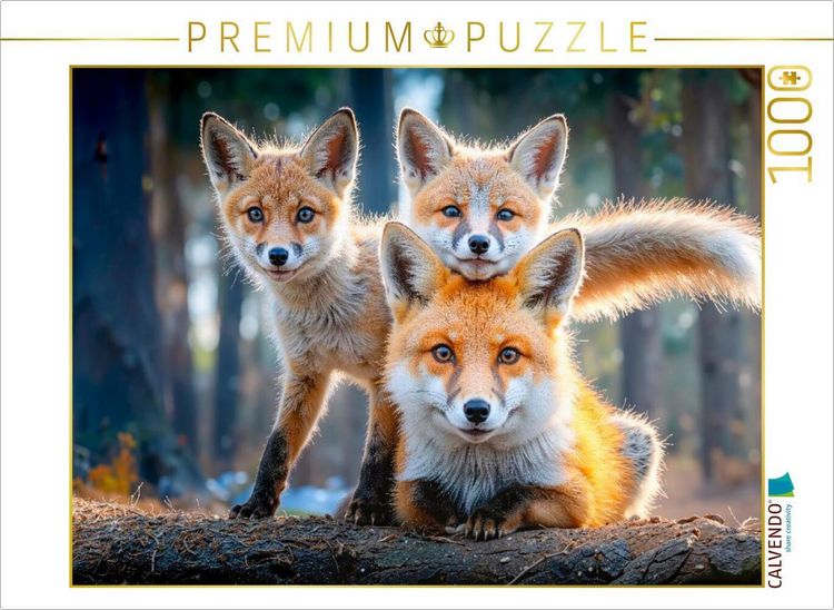 Produktbild: CALVENDO Puzzle Eine F&uuml;chsin f&uuml;hrt ihre Jungen durch das frische Gr&uuml;n des Fr&uuml;hlingswaldes | 1000 Teile Lege-Gr&ouml;&szlig;e 64x48cm Foto-Puzzle f&uuml;r gl&uuml;ckliche S