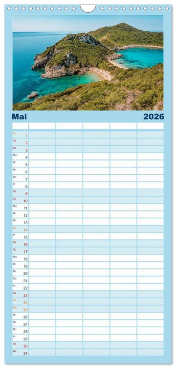 Produktbild: Familienplaner 2026 - Korfu - Gr&uuml;ne Insel im Ionischen Meer mit 5 Spalten (Wandkalender, 21 x 45 cm) CALVENDO