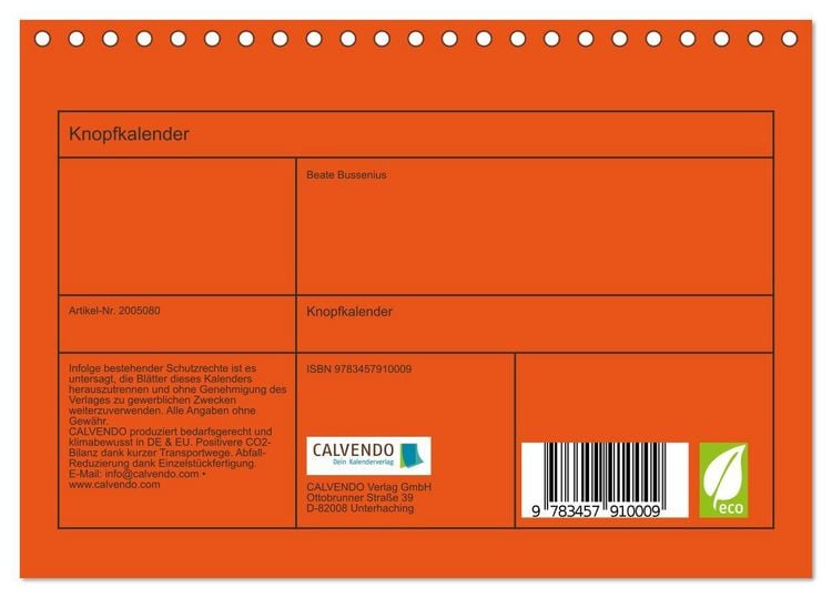 Produktbild: Knopfkalender (Tischkalender 2026 DIN A5 quer), CALVENDO Monatskalender