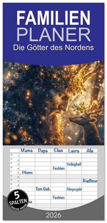 Produktbild: Familienplaner 2026 - Die G&ouml;tter des Nordens mit 5 Spalten (Wandkalender, 21 x 45 cm) CALVENDO
