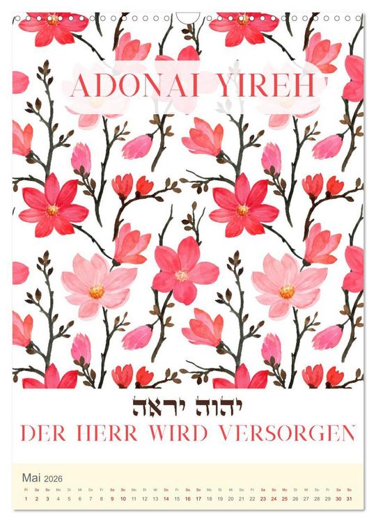 Produktbild: Hebr&auml;ische Namen Gottes aus der Torah (Wandkalender 2026 DIN A3 hoch), CALVENDO Monatskalender