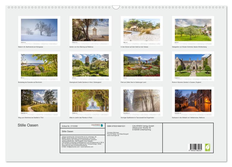 Produktbild: Stille Oasen (Wandkalender 2026 DIN A2 quer), CALVENDO Monatskalender