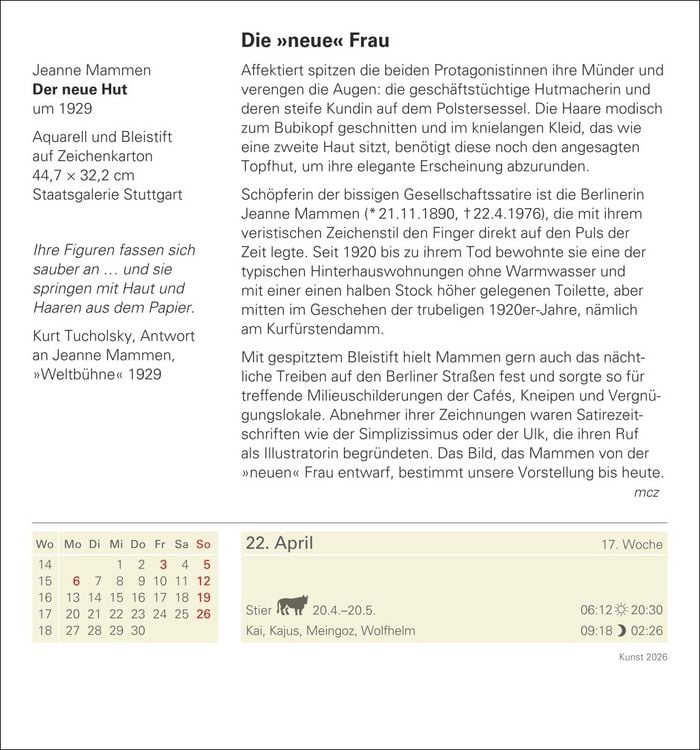Produktbild: Kunst Tagesabreißkalender 2026 - Kulturkalender - Künstler, Werke, Museen