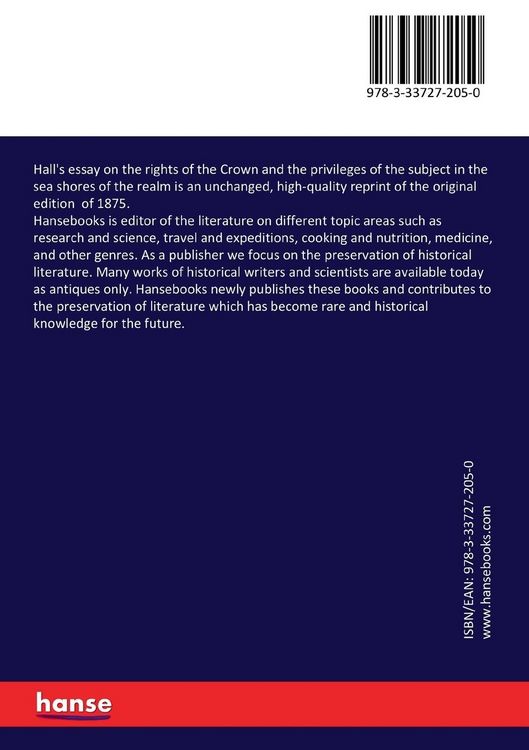 Produktbild: Hall's essay on the rights of the Crown and the privileges of the subject in the sea shores of the realm