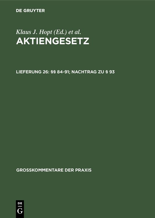 Produktbild: Aktiengesetz / &sect;&sect; 84-91; Nachtrag zu &sect; 93