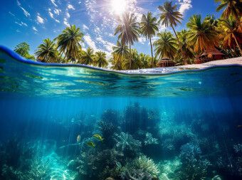 Produktbild: CALVENDO Puzzle Tropisches Paradies mit Palmen und Unterwasser | 2000 Teile Lege-Gr&ouml;&szlig;e 90x67cm Foto-Puzzle f&uuml;r gl&uuml;ckliche Stunden