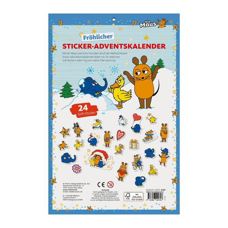 Produktbild: TR&Ouml;TSCH - Sticker-Adventskalender "Die Maus " | Weihnachtskalender mit 24 niedlichen Soft-Stickernr Adventskalender | Ab 3 Jahren