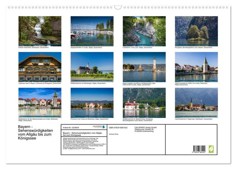 Produktbild: Bayern - Sehensw&uuml;rdigkeiten vom Allg&auml;u bis zum K&ouml;nigssee (Wandkalender 2027 DIN A2 quer), CALVENDO Monatskalender