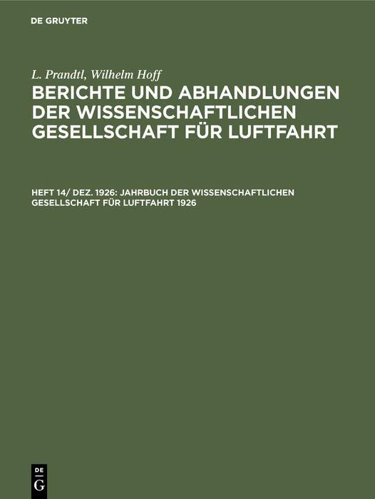 Produktbild: Jahrbuch der Wissenschaftlichen Gesellschaft f&uuml;r Luftfahrt 1926