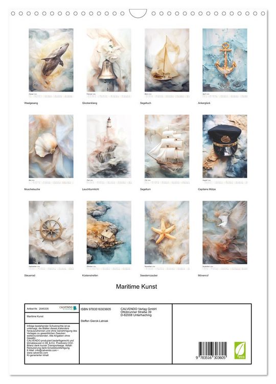 Produktbild: Maritime Kunst (Wandkalender 2026 DIN A3 hoch), CALVENDO Monatskalender