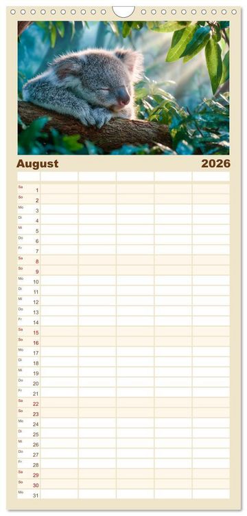 Produktbild: Familienplaner 2026 - GUTE NACHT - Schlafende Tiere, traumhaft sch&ouml;n mit 5 Spalten (Wandkalender, 21 x 45 cm) CALVENDO