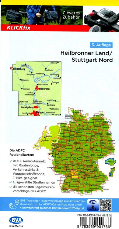 Produktbild: BVA ADFC Regionalkarte Heilbronner Land - Stuttgart Nord 1:75.000