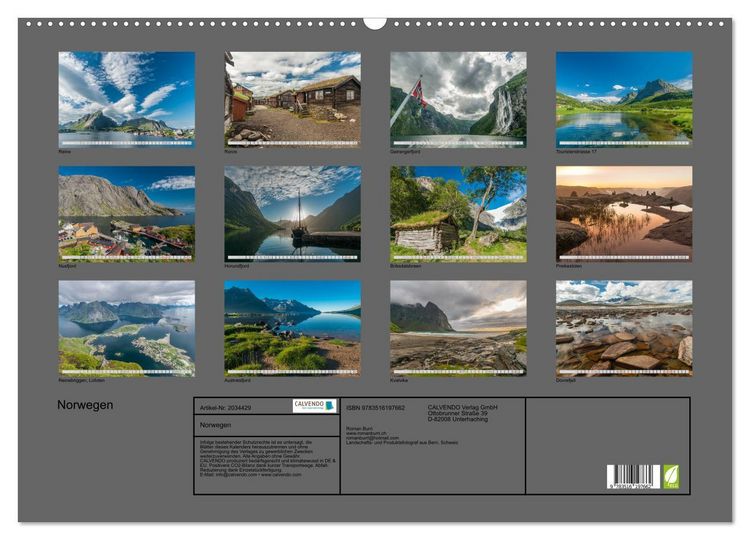 Produktbild: Norwegen (Wandkalender 2026 DIN A2 quer), CALVENDO Monatskalender