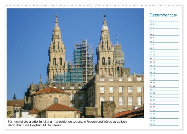 Produktbild: Mein Weg nach Santiago de Compostela mit Zitaten (Wandkalender 2026 DIN A2 quer), CALVENDO Monatskalender