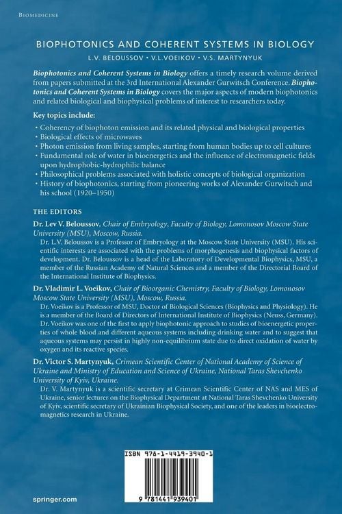 Produktbild: Biophotonics and Coherent Systems in Biology