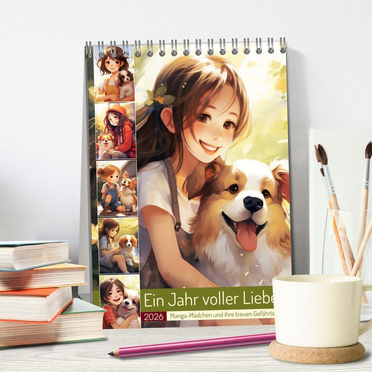 Produktbild: Ein Jahr voller Liebe. Manga-M&auml;dchen und ihre treuen Gef&auml;hrten (Tischkalender 2026 DIN A5 hoch), CALVENDO Monatskalender