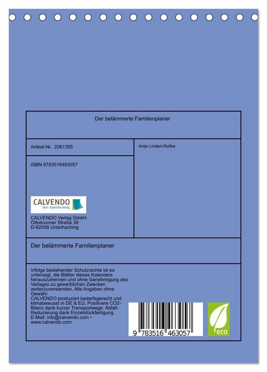 Produktbild: Der bel&auml;mmerte Familienplaner (Tischkalender 2026 DIN A5 hoch), CALVENDO Monatskalender