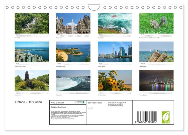 Produktbild: Ontario - Der S&uuml;den (Wandkalender 2026 DIN A4 quer), CALVENDO Monatskalender