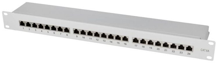 Produktbild: LogiLink NP0060 24 Port Patch-Panel 483mm (19\") CAT 6a 1 HE Grau