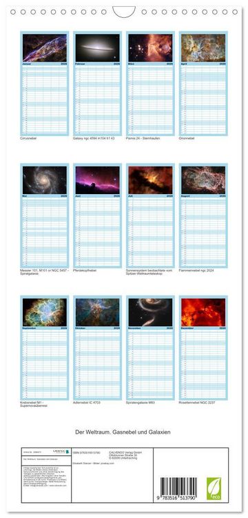 Produktbild: Familienplaner 2026 - Der Weltraum. Gasnebel und Galaxien mit 5 Spalten (Wandkalender, 21 x 45 cm) CALVENDO