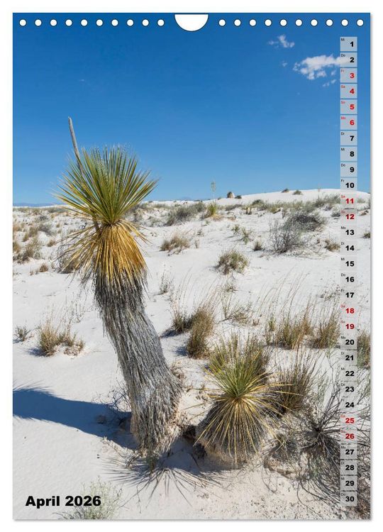 Produktbild: WHITE SANDS NATIONAL MONUMENT W&uuml;stenimpressionen (Wandkalender 2026 DIN A4 hoch), CALVENDO Monatskalender