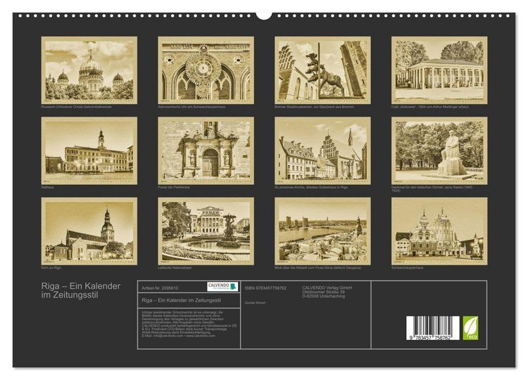 Produktbild: Riga &ndash; Ein Kalender im Zeitungsstil (hochwertiger Premium Wandkalender 2026 DIN A2 quer), Kunstdruck in Hochglanz
