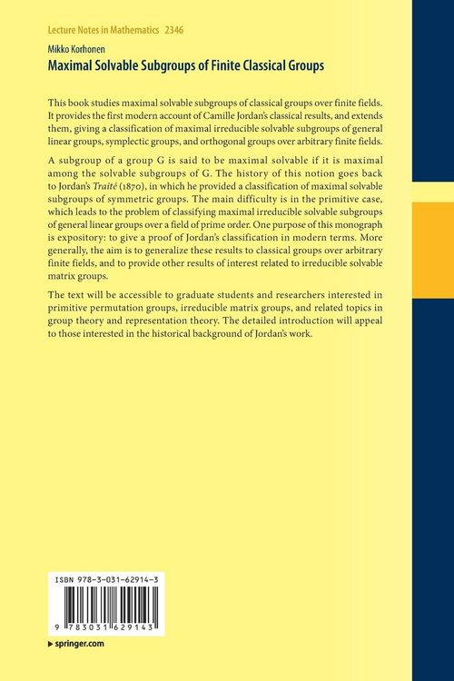 Produktbild: Maximal Solvable Subgroups of Finite Classical Groups