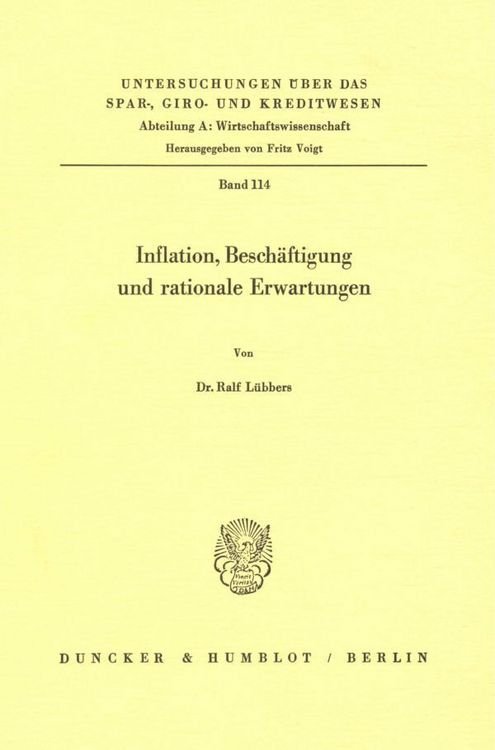 Produktbild: Inflation, Besch&auml;ftigung und rationale Erwartungen.