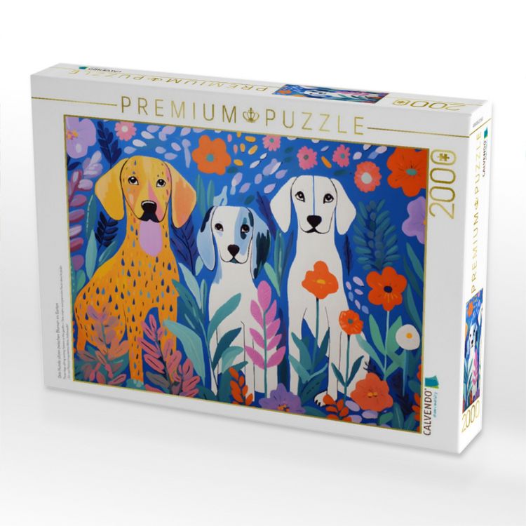 Produktbild: CALVENDO Puzzle Drei Hunde sitzen zwischen Blumen im Garten | 2000 Teile Lege-Gr&ouml;&szlig;e 90x67cm Foto-Puzzle f&uuml;r gl&uuml;ckliche Stunden