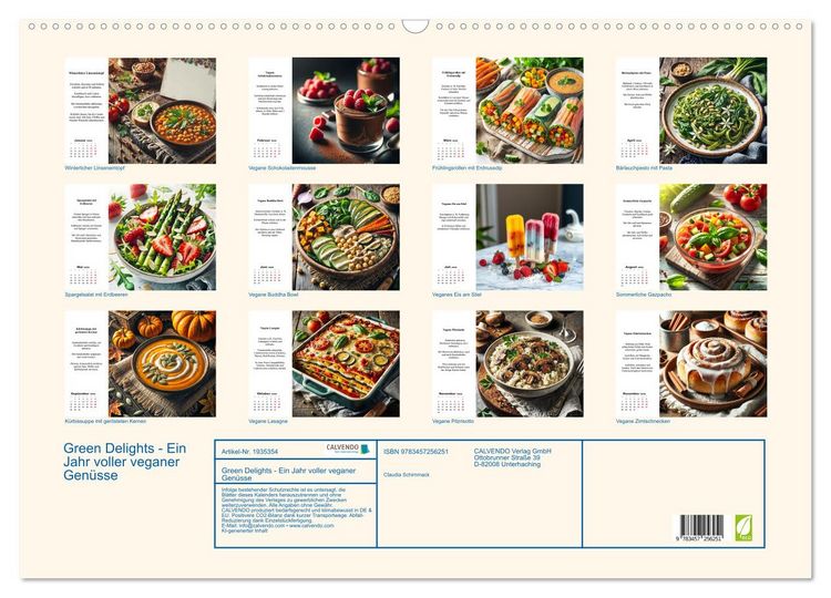 Produktbild: Green Delights - Ein Jahr voller veganer Gen&uuml;sse (Wandkalender 2026 DIN A2 quer), CALVENDO Monatskalender