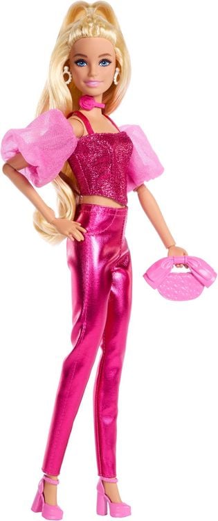 Produktbild: Barbie Deluxe Style-Modepuppe #5 in rosafarbenem Metallic-Outfit mit Korsett-Top und Accessoires, blond