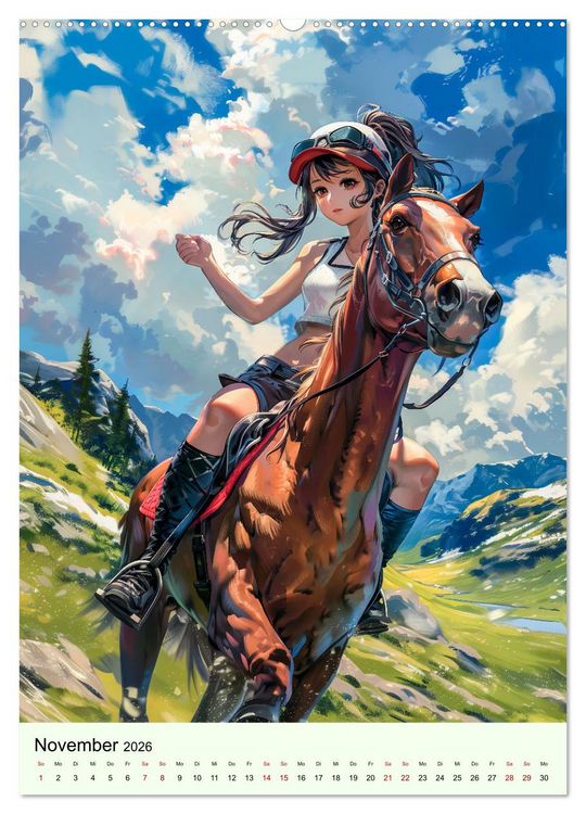 Produktbild: Pferdegl&uuml;ck - Anime-M&auml;dchen erkunden die Natur (hochwertiger Premium Wandkalender 2026 DIN A2 hoch), Kunstdruck in Hochglanz