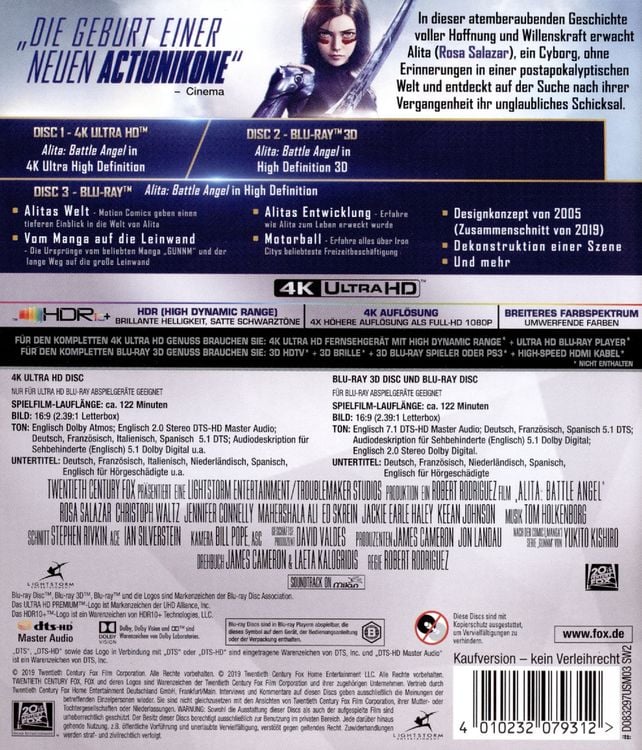 Produktbild: Alita - Battle Angel (4K Ultra HD) (+ Blu-ray 3D) (+ Blu-ray 2D)