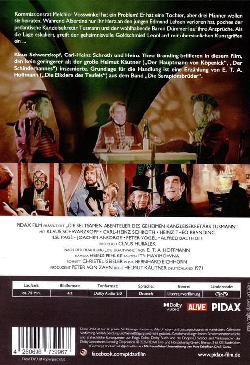 Produktbild: Die seltsamen Abenteuer des geheimen Kanzleisekret&auml;rs Tusmann / Starbesetzte Verfilmung einer Erz&auml;hlung von E. T. A. Hoffmann (Pidax Arthouse)
