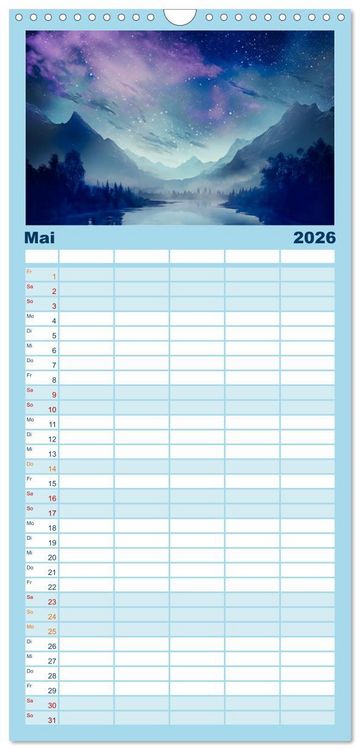 Produktbild: Familienplaner 2026 - Tr&auml;umereien in Blau mit 5 Spalten (Wandkalender, 21 x 45 cm) CALVENDO