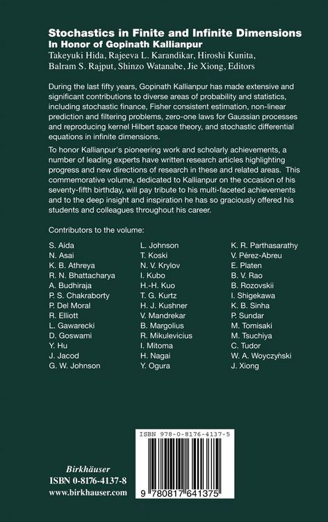 Produktbild: Stochastics in Finite and Infinite Dimensions