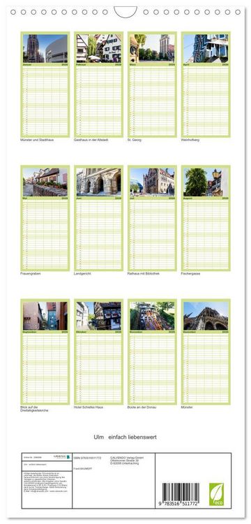 Produktbild: Familienplaner 2026 - Ulm einfach liebenswert mit 5 Spalten (Wandkalender, 21 x 45 cm) CALVENDO