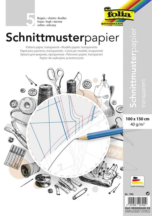 Produktbild: Folia  Schnittmusterpapier, 100x150cm, 5 Bogen, gefalzt auf 25,0x37,5cm