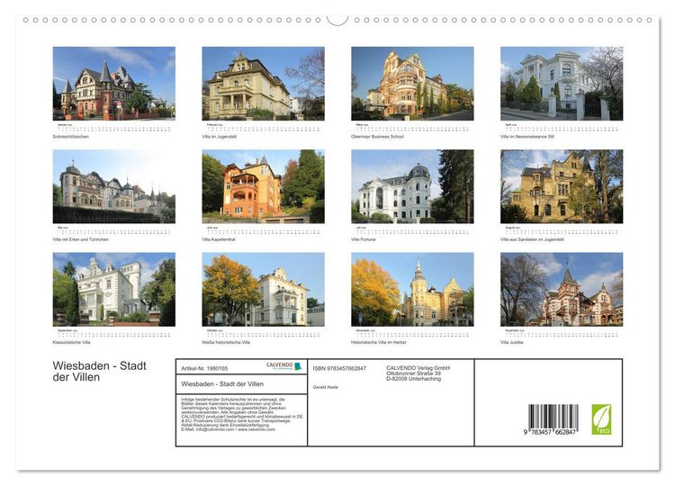 Produktbild: Wiesbaden - Stadt der Villen (hochwertiger Premium Wandkalender 2026 DIN A2 quer), Kunstdruck in Hochglanz