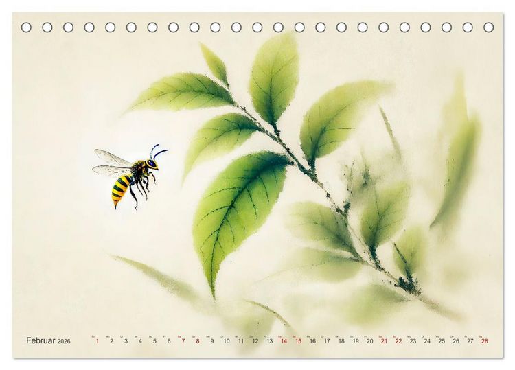 Produktbild: Zen der Natur - Pflanzen und Insekten im Stile der Tuschmalerei (Tischkalender 2026 DIN A5 quer), CALVENDO Monatskalender