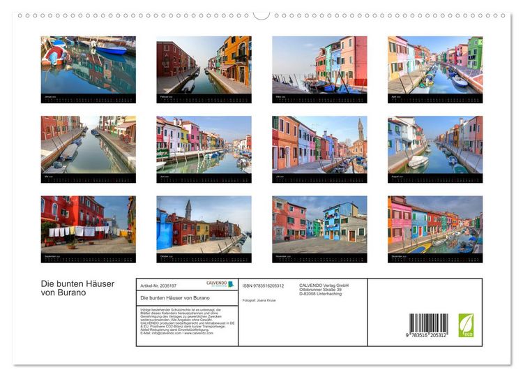 Produktbild: Die bunten H&auml;user von Burano (hochwertiger Premium Wandkalender 2026 DIN A2 quer), Kunstdruck in Hochglanz