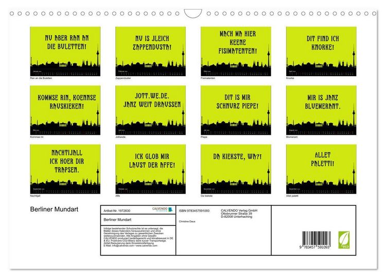 Produktbild: Berliner Mundart (Wandkalender 2026 DIN A3 quer), CALVENDO Monatskalender