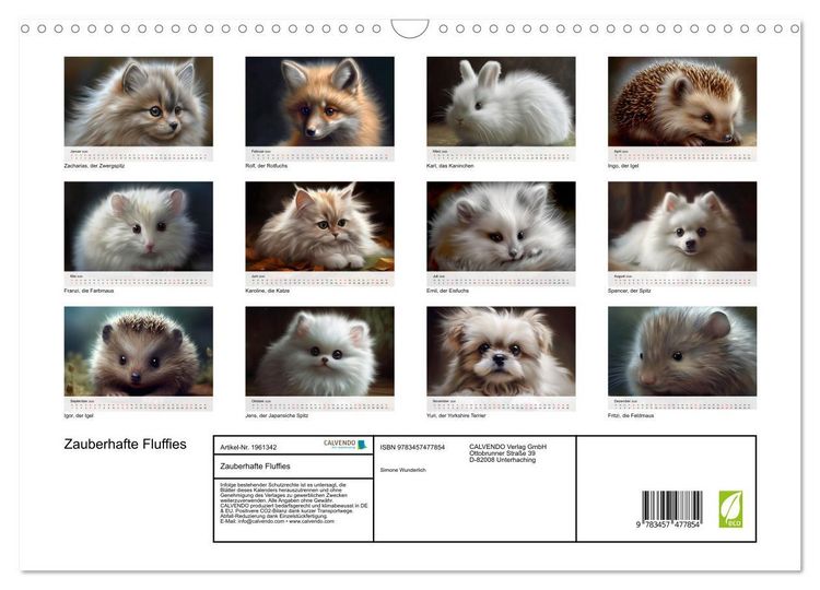 Produktbild: Zauberhafte Fluffies (Wandkalender 2026 DIN A3 quer), CALVENDO Monatskalender